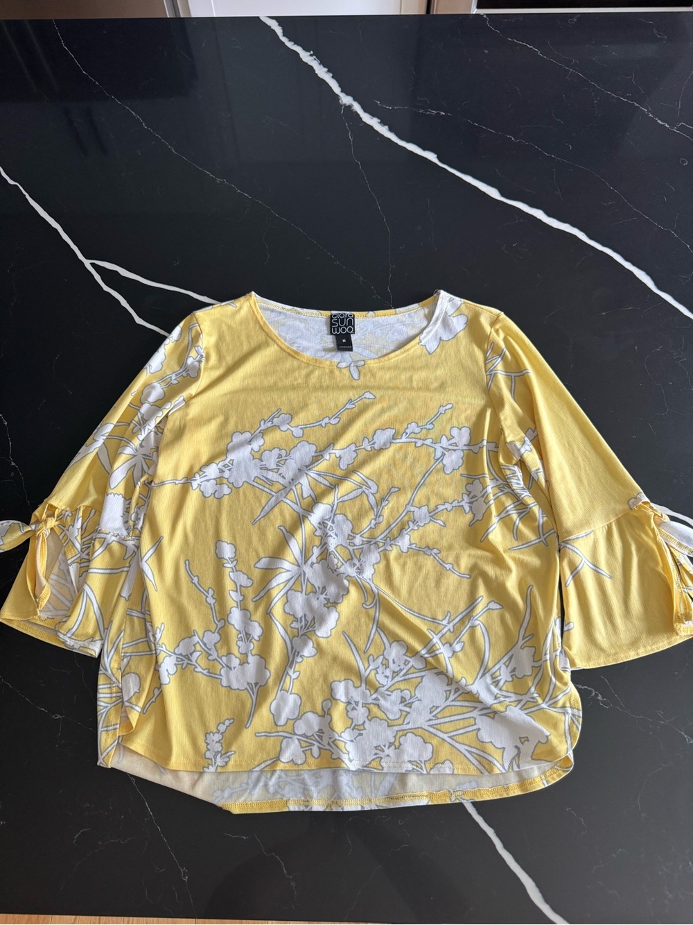 Clara Sun Woo Yellow Floral Tie-Sleeve Blouse